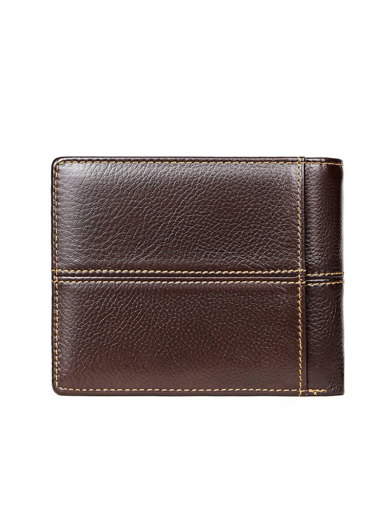 Yoze Coffee Brown Genuine Cowhide Leather Bifold Wallet with RFID Blocking,coffee brown genuine cowhide wallet,RFID blocking wallet,business casual wallet,top layer cowhide wallet - Image 2